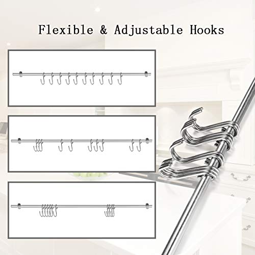 Kitchen Rail Rack HCHUANG Wall Rail with 22-Inch Wall Mounted Utensil Hanging Rack 304 Stainless Steel Hanger Hooks for Kitchen Tools, Pot, Towel