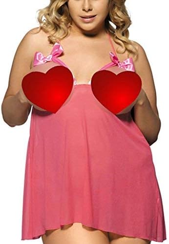 Wantmore Womens Babydoll Open Bra Chemises Pajamas Pink 4XL