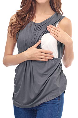 Smallshow Women's Maternity Nursing Tops Breastfeeding Clothes X-Large Dark Grey-Black-White Stripe - Thumbnail 3