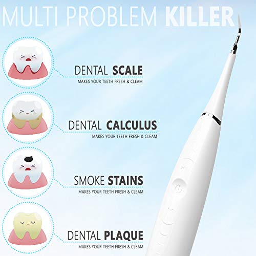 Tartar, Plaque Remover For Teeth Cleaning Kit - Ultrasonic Tooth Cleaner - Dental Calculus Remover - Removes Calculus, Stain, Plaque, Tartar - Teeth Cleaning Tool #1 (White)