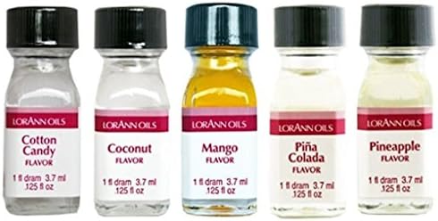 5 Best Flavors LorAnn Flavoring 5 Pack (Bundle 1) includes Cotton Candy / Coconut / Pina Colada / Mango / Pineapple