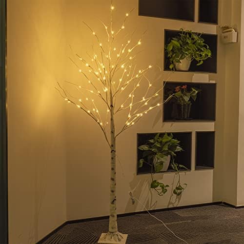 Vanthylit 6FT 88LT Prelit Birch Tree with Warm White Christmas Lights