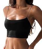 USGreatgorgeous Ladies Solid Color Sleeveless Spaghetti Strap Crop Top Halter (M, Black)