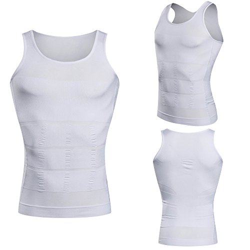 Hanerdun Mens Slimming Body Shaper Vests Undershirt Abs Abdomen Slim,White,Small