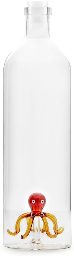 Balvi Octopus Bottiglia Di Vetro Per L Acqua Ha All Interno La Figura Di Un Polpo Tappo In Silicone Amazon It Casa E Cucina