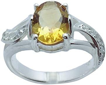 Natural Citrine And White Zircon 925 Sterling Silver Ring (Untreated)