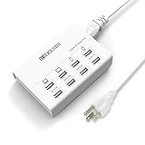 USB Charger, HITRENDS 8 Ports Charging Station 50W/10A Multi Port USB Charging Hub for Multiple Devices (5ft Cord, White)