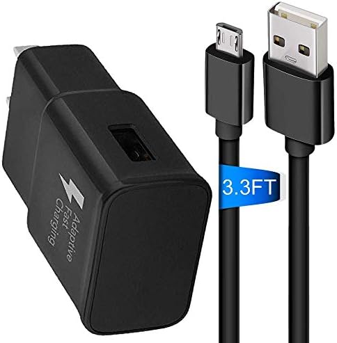 Adaptive Fast Charger, JULAM Micro USB Travel Wall Charger Quick Charge 3.0 Compatible Prestigio MultiPhone 5508 Duo 5" and More (Black Fast Wall Charger + 3.3ft Micro USB Cable)