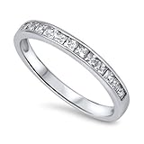 Blue Apple Co. Half Eternity Band Ring Wedding Engagement Princess Cut Square Invisible Cubic Zirconia 925 Sterling Silver 5-12