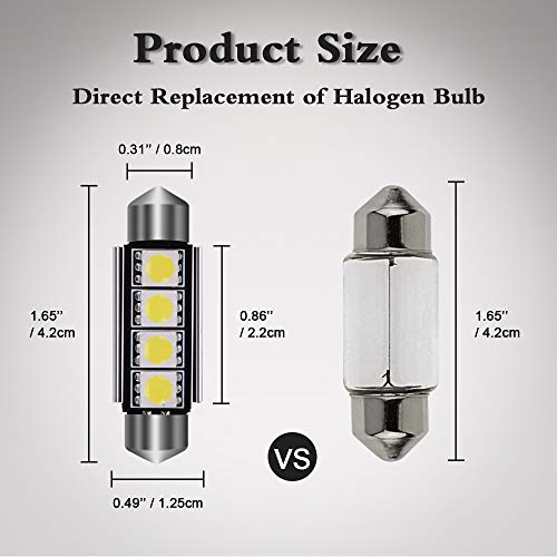 LEDKINGDOMUS 578 Led Bulb, 10 Pcs 42mm 5050 4 SMD Festoon Led Bulbs White Color Canbus Error Free Interior Dome Map Lights 211, 212-2, 569 (White) - Thumbnail 2