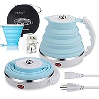 Travel Electric Kettle, Bluelark Food Grade Silicone Foldable Portable Kettle with Collapsible Cup, Dual Voltage 110-220V and Detachable Power Cord, 555ML (Blue)