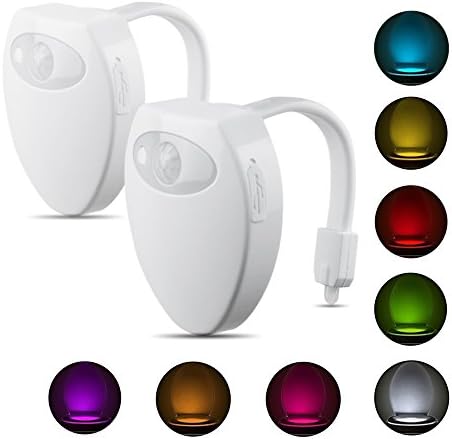 Toilet Lights, SZMINILED USB Rechargeable Toilet Light Motion Activated Night Lights 8 Color Changing LED [2 Pack]