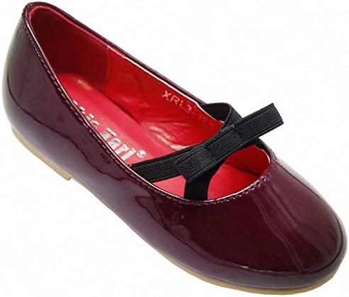 Chickarl Burgundy Patent Leather Round Toe Bow Slip On Ballerina Flat 12(Toddler/Little Kid)