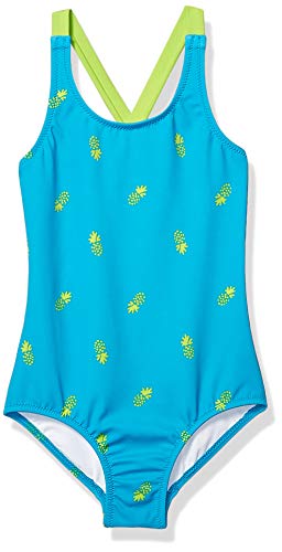 Amazon Essentials Girl's One-Piece Swimsuit, Blue Pineapple, Small