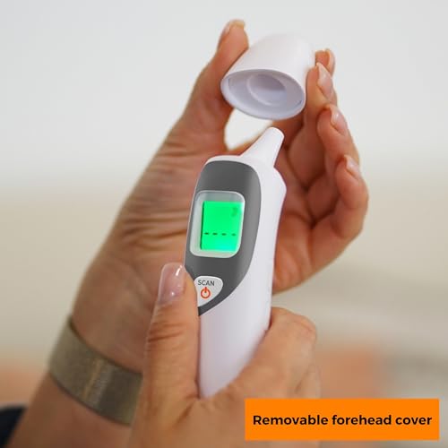 MOBI CONNECT Smart DualScan Bluetooth Ear & Forehead Thermometer - Backlit Screen, LED Fever Indicators, Memory Recall of Last 20 Readouts, Farenheit & Celsius Mode, Room Temperate with Date & Time