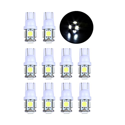Yolu 10pcs 12V T10 5SMD White High Bright LED Light Bulb Car Motor Vehicle Dashboard Interior Dome Parking Side Turn Signal Lights 158 168 192 194 2825 W5W