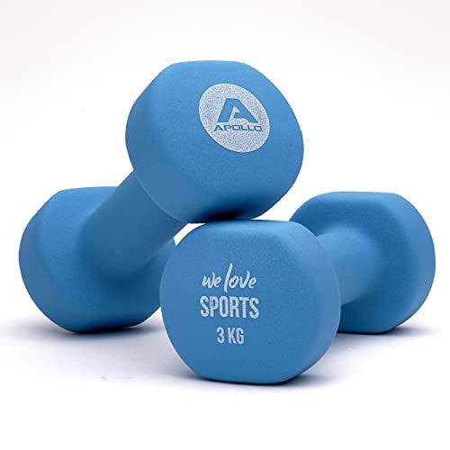 Apollo Hantel Set Kurzhantel | 2 Hanteln | 2x3kg Hantelset | Gewichte für Krafttraining | Kurzhanteln 2er Set | Fitness Hanteln für Frauen & Männer | Dumbbells | Hanteln 3kg | Hantel Gewichte