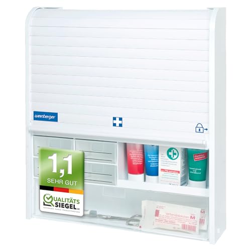Weinberger Hanging Medicine Cabinet with 14 Compartments for Storing Medicines and First Aid Material, Medicine Cabinet with Child Lock and Blind, Home Medicine Cabinet, Medicine Cabinet in White