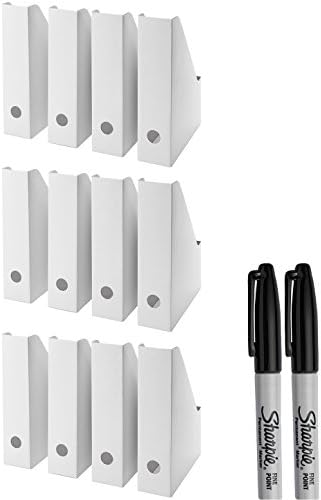 Ikea Fluns Magazine File Holder Bundle, White: Made for Magazines - Newspapers - Subscriptions - Paper - Files - Bills - And More [Set of 12 with Sharpie Markers]