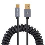 CableCreation USB C to A Cable, Coiled Type C 3A Fast Charging and Data Cable, Compatible with Samsung Note 8, Pixel XL, Android & Type C Devices, Stretched 0.6-4 Feet Black with Aluminum Shell