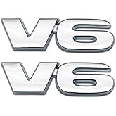 2Pcs Chrome Metal V6 Logo Engine Door Emblem Car Lid Trunk SUV Badge Racing SUV Coupe Sticker Decal (Silver)