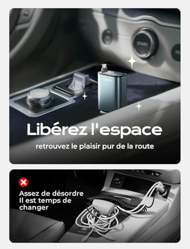 Chargeur Voiture Allume Cigare USB C,Chargeur 3-en-1 57W avec Câble Rétractable, Accessoire Voiture Interieur Cabriolet pour iPhone 17 16 15 Air Pro Max Samsung S25 S24 Ultra Xiaomi 14T 15