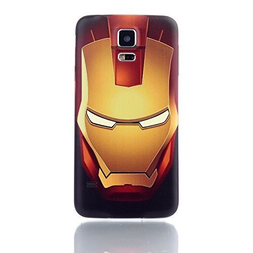 BB Mall Samsung Galaxy S5 Battery Back Cover [with Rubber Seal Waterproof Gasket], Gold Iron Man 3 Mask Embossed Printing Housing Replacement Plastic Back Cover Case for Samsung Galaxy SV S5 i9600 G900