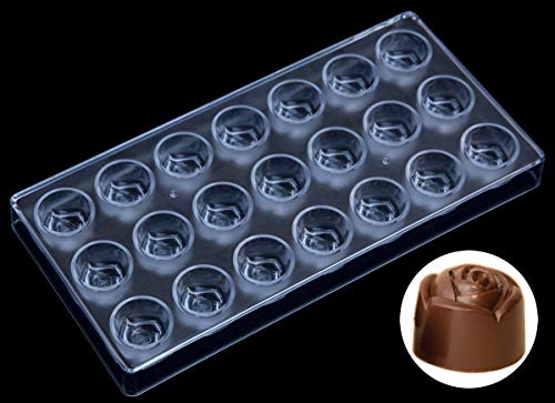 Polycarbonate Chocolate Mold by NuEmporia for Pralines, Truffles, Sweets, Candies, Bonbons. Rose Shape. Food Safe, BPA-Free Polycarbonate Plastic.
