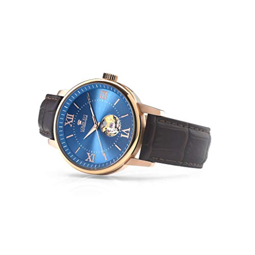 LOUIS-XVI-Herren-Armbanduhr-Le-Louvre-Rosegold-Blau-Automatik-Skeleton-Analog-echtes-Leder-Braun-973
