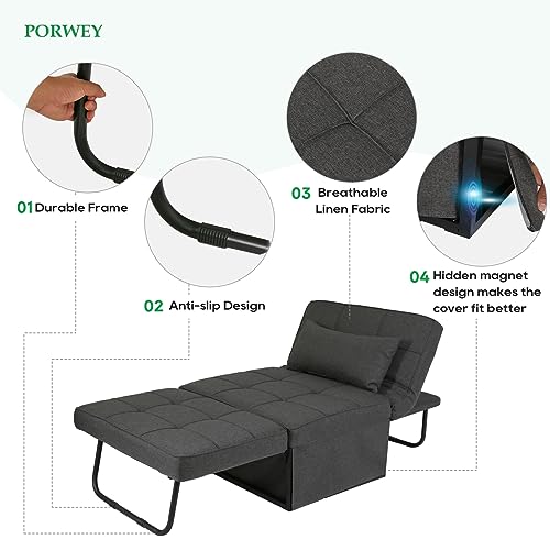 PORWEY Sleeper Chair Sofa Bed, 4in1 Convertible Futon Chair Multi