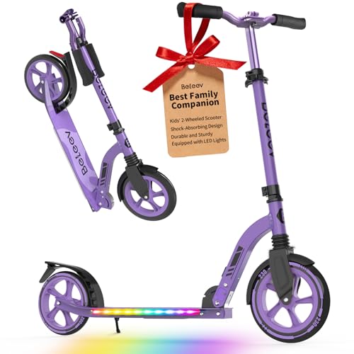 BELEEV V9 Children's Scooter from 6 to 14 Years, Adults and Teenagers up to 100 kg, LED Light Stem & Deck, Foldable and Height Adjustable, Big Wheel 200 mm, City Scooter 2 Wheels