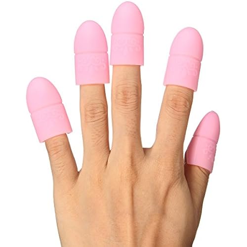 Wearable Nail Soakers Pad Holder, UV Gel Polish Remover Caps Tips, Acrylic Off or Nail Art Removal Tools. 10 Pieces Fingers, Reusable Silicone, HOT PINK