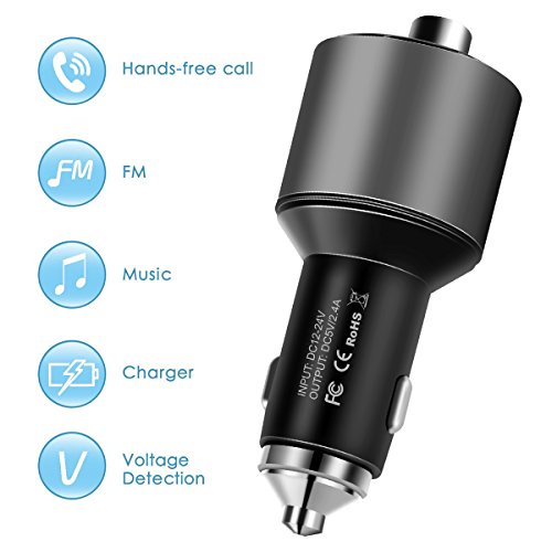 Bluetooth FM Transmitter Car Charger Kit Audio Adapter Radio Receiver Wireless Music Modulator with Hands-free Call Flash Drive/TF Card Reader/MP3 Player Supported Dual USB Ports 5V 2.4A & 5V 1A - Thumbnail 2
