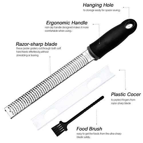 Citrus Lemon Zester & Cheese Grater With Cut Resistant Gloves High Performance Level 5 Protection- Parmesan Cheese, Lemon, Ginger, Garlic, Nutmeg, Chocolate, Vegetables, Fruits - Razor-Sharp Stainless