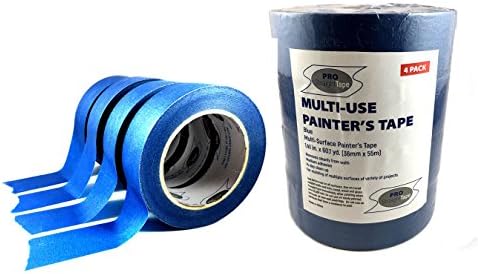 1.5" x 180' - 4 Rolls of Blue Painters Professional Multi Purpose Easy Removal Masking Tape (1.41" x 60.1yds) by PRO STRAIGHT TAPE - Perfect for clean masking of trim and various surfaces