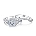 BL Jewelry Sterling Silver 2 Pieces Princess Cut Cubic Zirconia Cross Shank Halo Style Engagement Ring Bridal Set