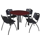 Kee 48" Round Breakroom Table- Mahogany/ Black & 4