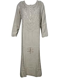 Womens Maxi Dress Enzyme Wash Embroidered Summer Caftan Tunic Shift Dresses Sundress XXL