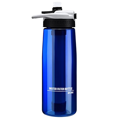 Mersuii 25.6 Ounce Filtered Water Bottle, BPA Personal Water Filter Bottle for Camping,Hiking(Water Filter Bottle)