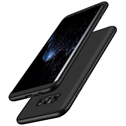 Samsung Galaxy S8 Full Body Case with Tempered Glass Screen Protector-Auroralove New Arrival 3 in 1 Slim Hard Plastic Front Back 360 Full Protection Case for Samsung Galaxy S8-Black