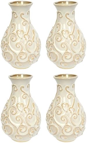 Hosley Candle Company Set of 4 Cream Ceramic Bud Vases, Reed Diffuser Bottles - 5" High. Ideal for Weddings, party, Gifts, Aromatherapy Diffuser Essential Oils, Reed Stick