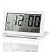 Multifunction Silent LCD Digital Large Screen Travel Desk Electronic Alarm Clock, Date/Time/Calendar/Temperature Display, Snooze, Folding (White+Silver)