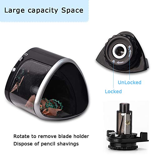 Electric Pencil Sharpener Battery Operated Automatic Pencil Sharpener with 1PC Replacement Blades, Manual and Electric Free to Switch, Anti-Slip, Black