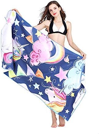 Jastella Women Kids Girls Oversized Microfiber Pool Beach Towel Quick Drying Lightweight Ultra Absorbent Towel (63x31in) for Travel Sports, Compact Fitness, Swimming, Beach, Bath (Unicorn)