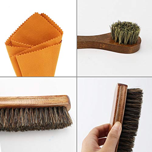 Shoe Shine Tool Set, 100 Brown Solid Wood Horse Hair Shoe Brush, Long
