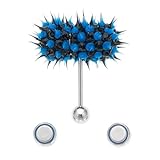 Vibrating Koosh Tongue Ring Stainless Steel Body Piercing With 2 Batteries Black-Blue