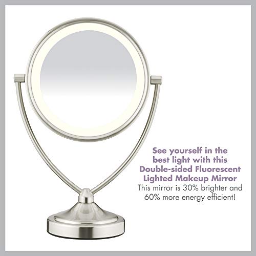 Conair Reflections DoubleSided Fluorescent Lighted Vanity Makeup Mirror, 1x/10x magnification
