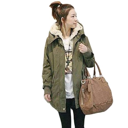 Womens Winter Warm Faux Fur Hooded Zipper Overcoat Parka Coats Outerwear Jacket Green M