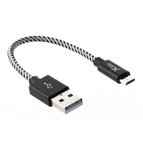 Xillie Short USB 2.0 A Male to Micro B USB Triple Shielded Wired Cable, 0.5 Feet - Black