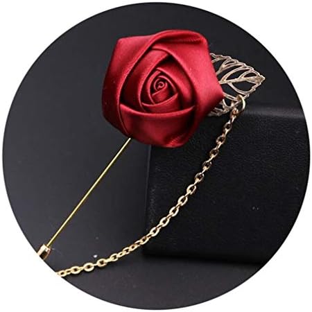 1 Piece Fashion Suit Suits Brooch Pins Brooches Men Wedding Rose Flower Chain Leaf Corsage Jacket Lapel Pin Brooches Wine Red